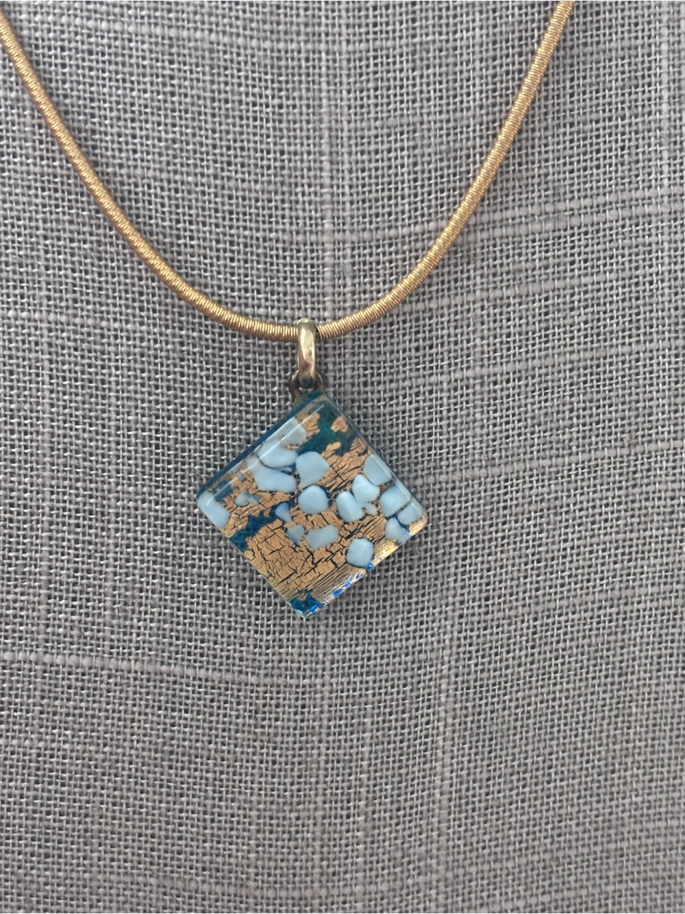 Murano Glass Venetian Glass Reflections Square Pendant Necklace - Picture 3 of 6